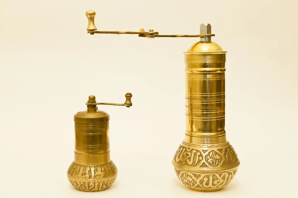 Two Traditional Brass Coffee Or Spice Grinders — Stock Photo, Image