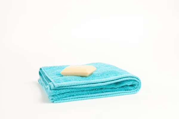 Folded Towel With Soap — Stockfoto
