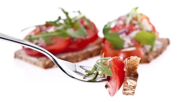 Pan de tomate vegetariano - pieza en un tenedor —  Fotos de Stock