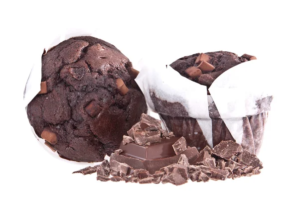 Brown muffin with pieces of chocolate — Stock Photo, Image