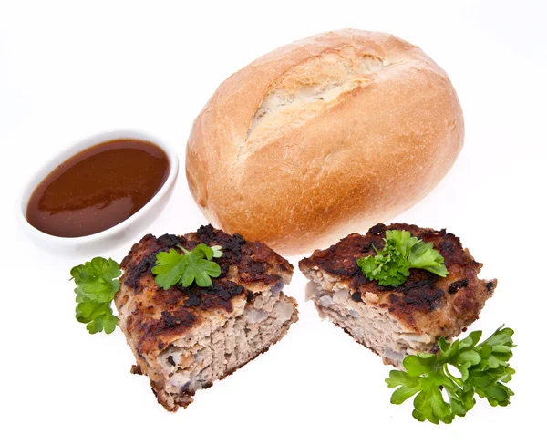 Halved burger with parsley isolated — Stock Photo, Image