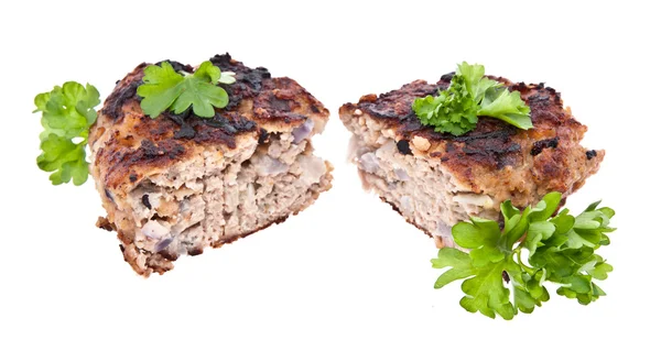 Halbierter Burger mit Petersilie isoliert — Stockfoto