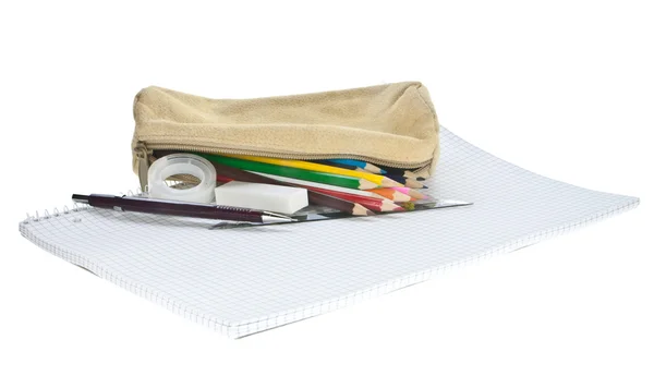 Caja de lápiz con accesorios — Foto de Stock