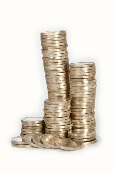 Monete da 1 euro su sfondo bianco — Foto Stock