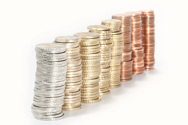 Pilhas de dinheiro de 1 centavo para 2 euros — Fotografia de Stock