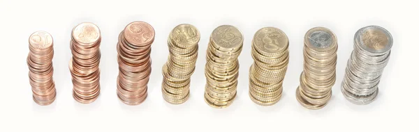 Money stacks from 1 Cent to 2 Euro — Stock Photo, Image