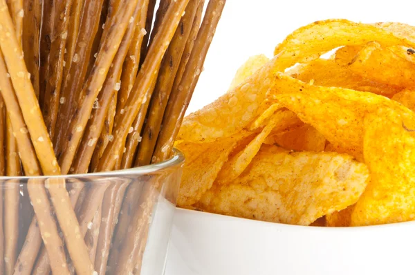 Chips and Saltsticks (with clipping path) — Stock Photo, Image