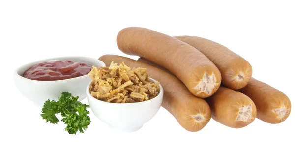 Сосиски с ингредиентами хот-догов (вырезки пути ) — стоковое фото