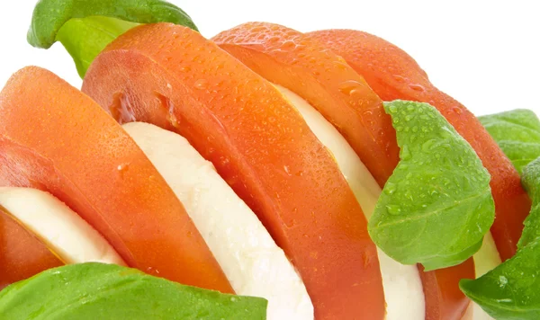 Sliced tomato with mozzarella cheese and fresh basil (with clipp — Stock Photo, Image