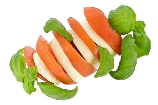 Sliced tomato with mozzarella cheese and fresh basil (with clipp — Stock Photo, Image