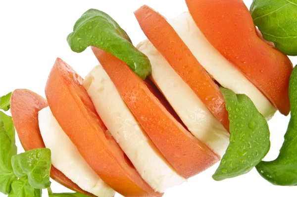 Sliced tomato with mozzarella cheese and fresh basil (with clipp — Stock Photo, Image