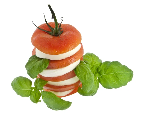 Stacked tomato mozzarella and fresh basil (with clipping path) — Stock Photo, Image