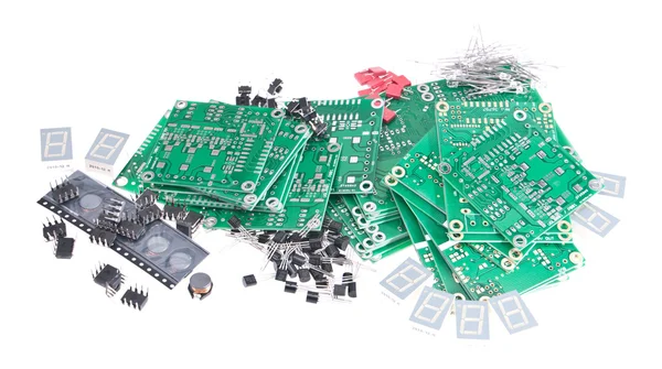 PCB-k és más elektronikus alkatrészek — Stock Fotó