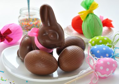 Easter Bunny and chocolate eggs clipart