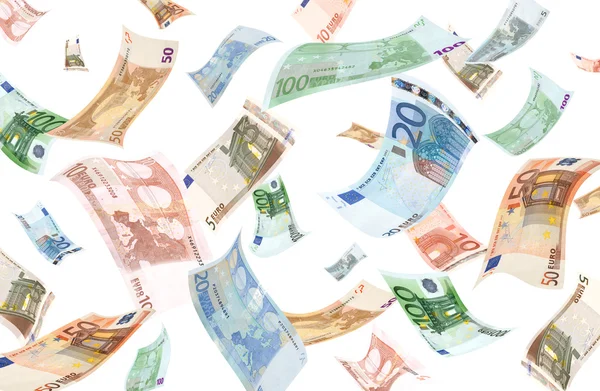 Queda de euros sobre fundo branco — Fotografia de Stock