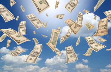 Falling dollars (sunny sky background) clipart