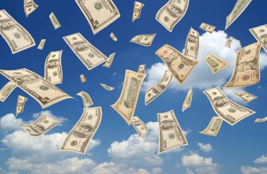 Falling dollars (sky background) clipart