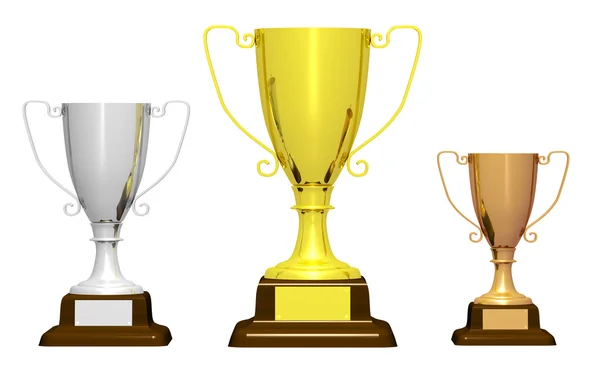 Três troféus sobre fundo branco — Fotografia de Stock