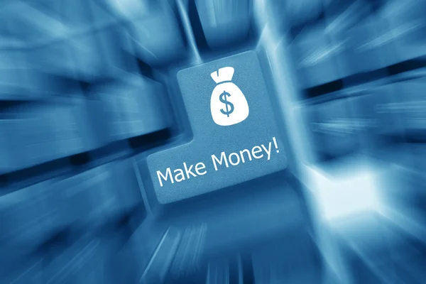 Концептуальная клавиатура - Make Money (синий тонированный). Эффект масштабирования — стоковое фото