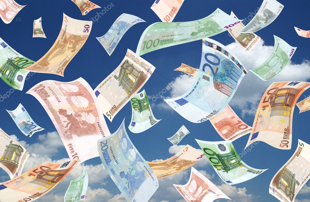 Falling euros (sky background)
