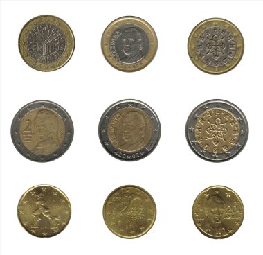 farklı ülkelerden gelen dokuz euro coins