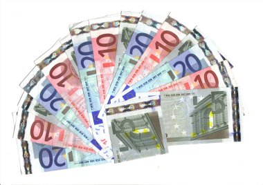 Range of banknotes; fiven ten and twenty euro clipart