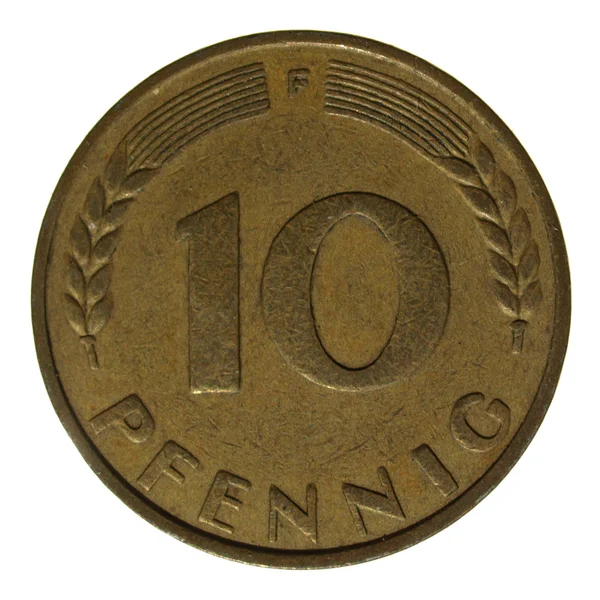 Tedesco 10 Pfenning moneta isolata — Foto Stock