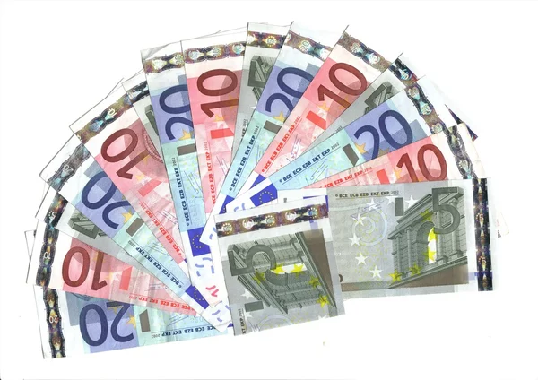 Range of banknotes; fiven ten and twenty euro — Stock Photo, Image