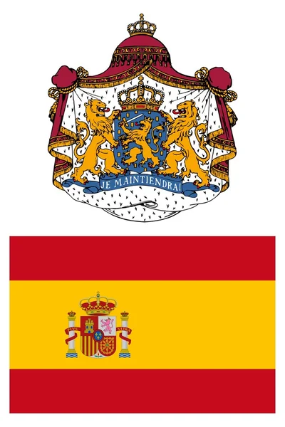 西班牙、 旗帜和徽章 — 图库照片