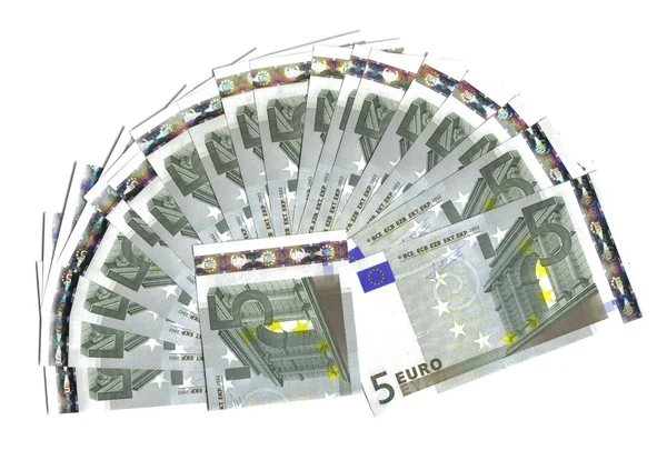Gamma di banconote, cinque euro — Foto Stock