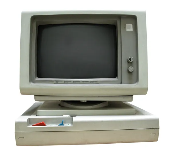 Vintage Personal Computer mit Bildschirm lizenzfreie Stockbilder