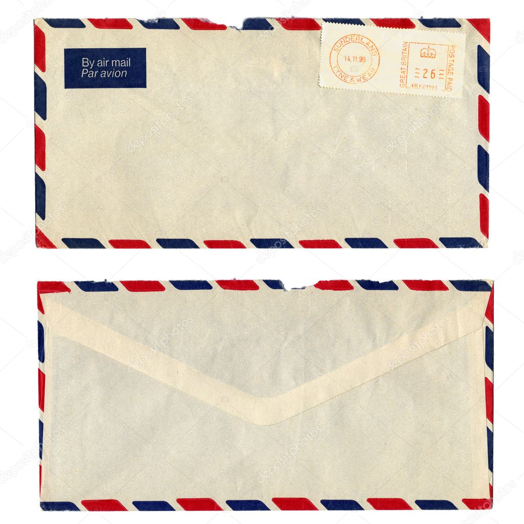 Airmail letter with UK postage meter stamp