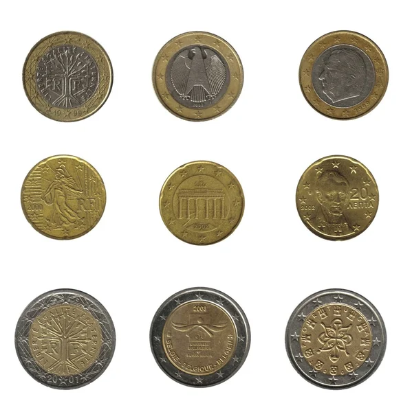 Monety euro na białym tle nad białym — Zdjęcie stockowe