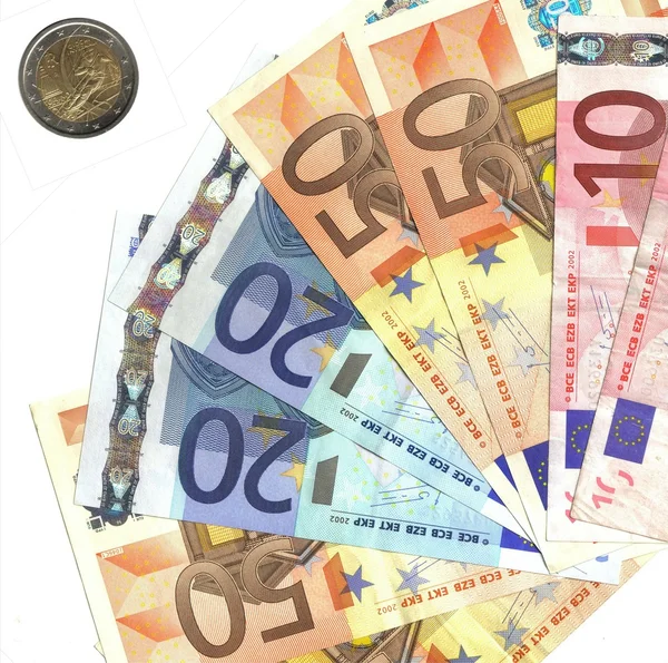 Detail euro money and italian coin — Stock Photo, Image