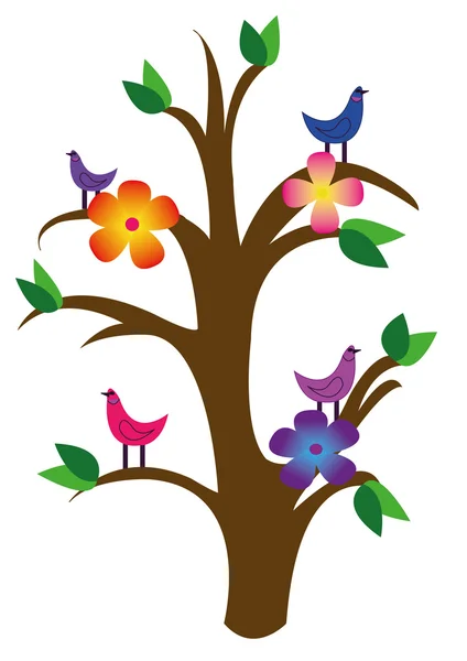 鳥と木のベクトル描画 — ストックベクタ
