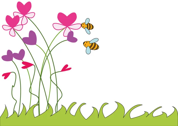 Harten en bijen - een plek voor tekst — Stockvector