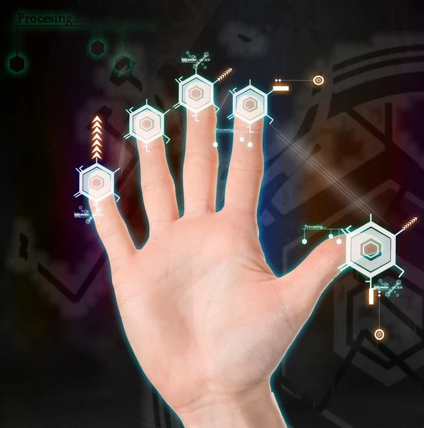 Hand holding hi-tech texture
