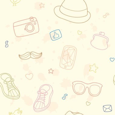 Hand drawn pattern with hipster accessory clipart