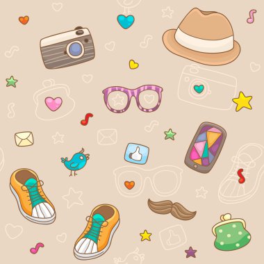 Pattern with hipster accessory clipart