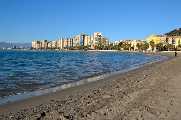 Malaguetta strand met gebouwen — Stockfoto