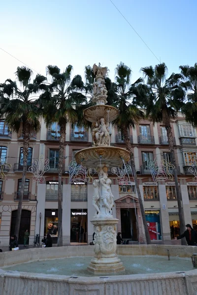 Malaga center fontein in — Stockfoto