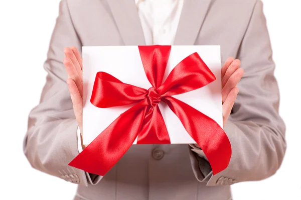 stock image Gift with decorative red ribbon bow
