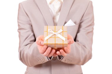 Hands stretched with a present box clipart