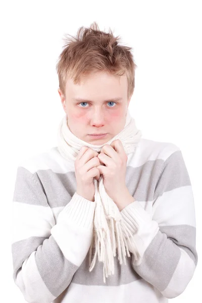 Junger Mann an Grippe erkrankt — Stockfoto