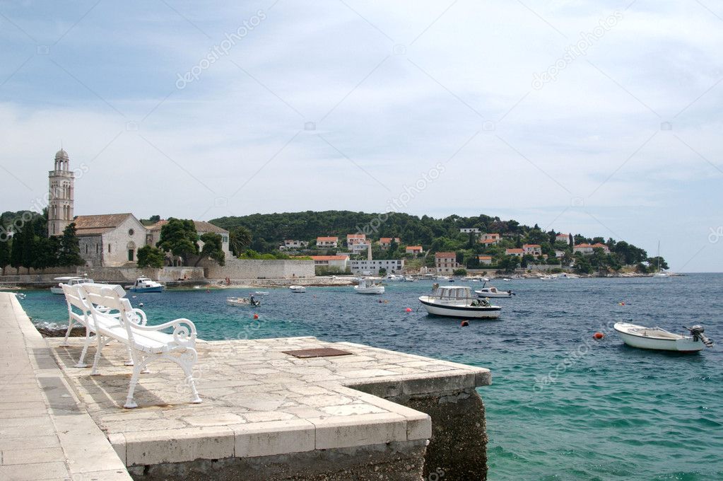 Harbour of Hvar with boats