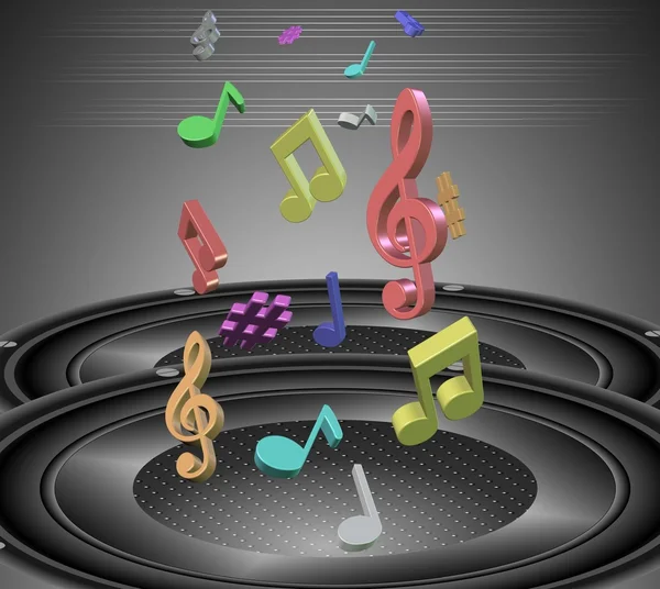 Music notes and speakers — Stock Photo, Image