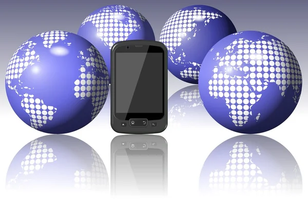 Wereld rond mobiele telefoon — Stockfoto