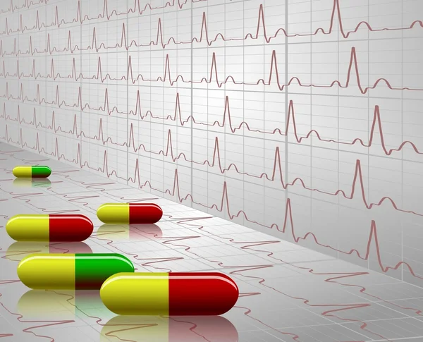 Tabletki i EKG — Zdjęcie stockowe