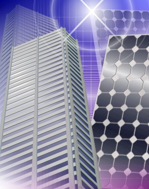 City and solar panels clipart