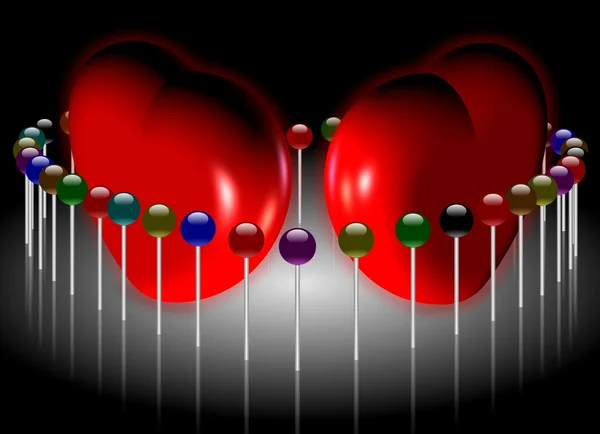 Hearts and pins — Stock Photo, Image